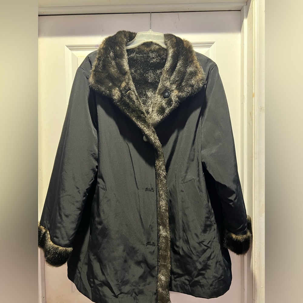 Ashley Stewart reversible faux fur jacket.